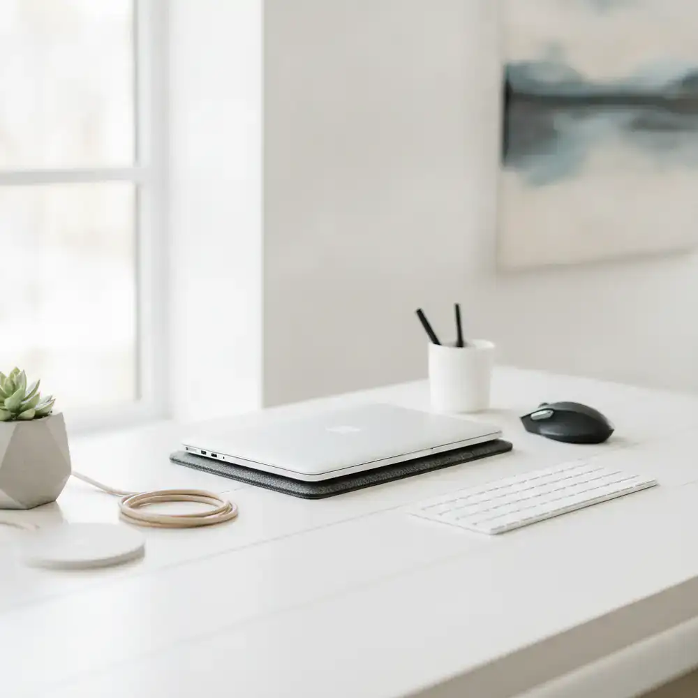 Dettaglio di una scrivania moderna e minimalista
